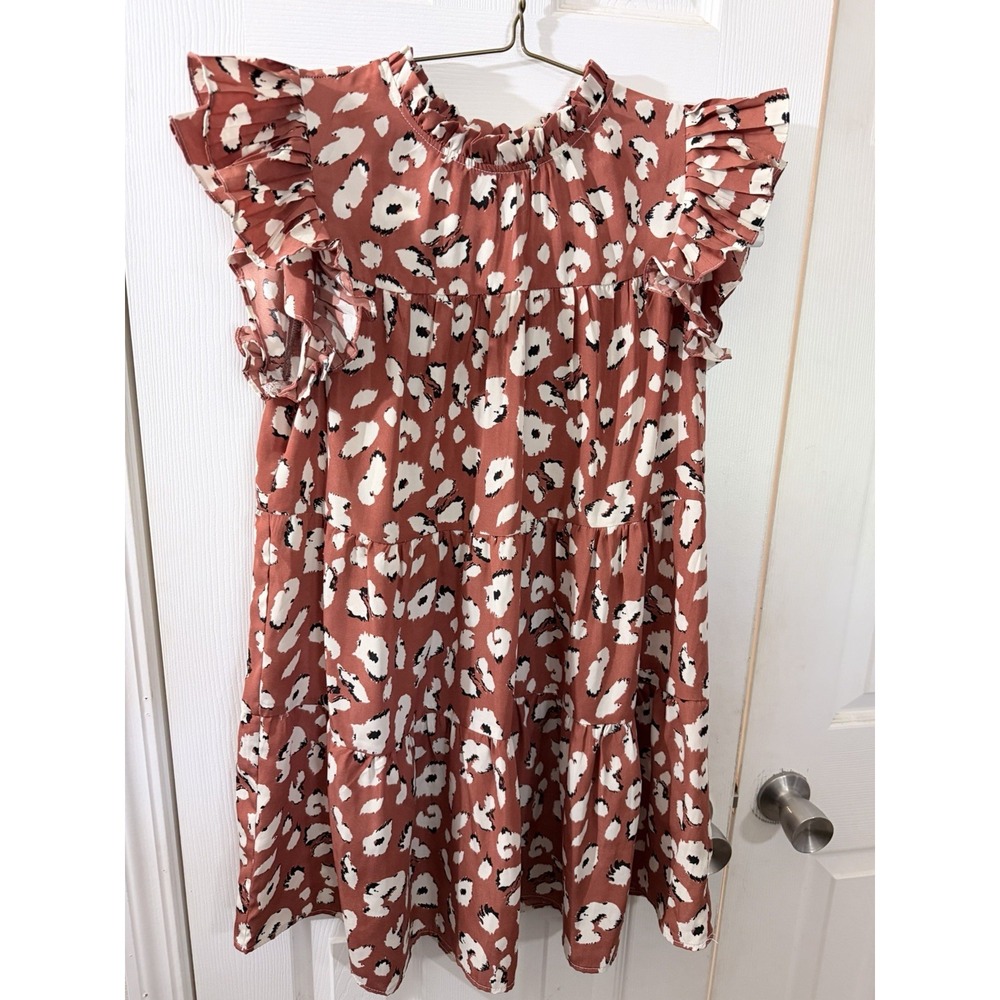 Jodifl Animal Print Tier Dress With Flutter Sleeves Size Small